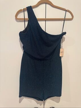 SUPERDOWN Sparkling One-Shoulder Navy Romper Dress